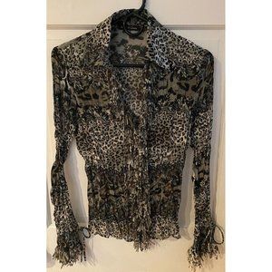 Violet & Claire Fringe Front blouse in size S in Cheetah/Floral Print NWT